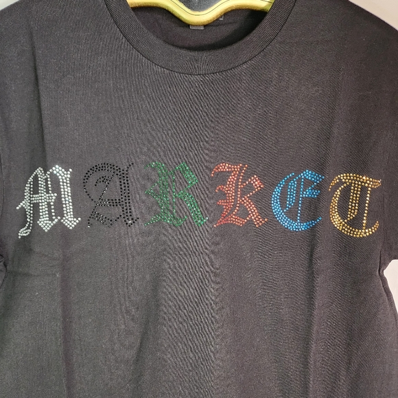 Market Rainbow Rhinestone Black Tee Size Small - Picture 2 of 5